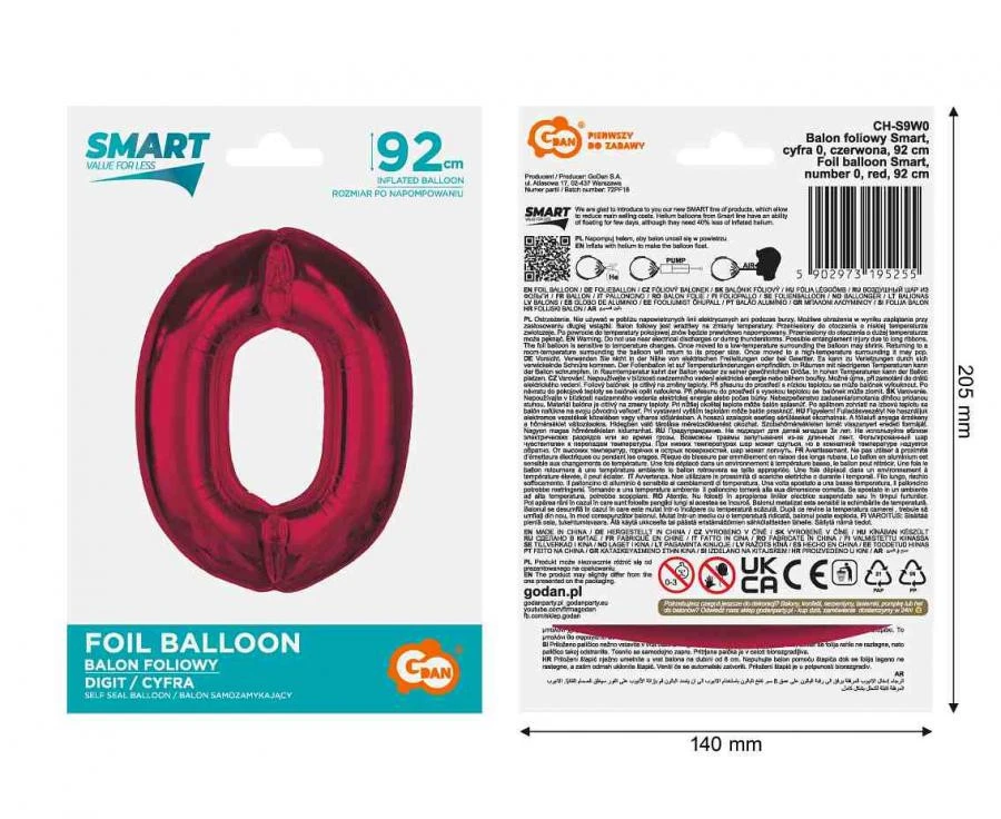 imagine-Balon folie rosu metallic cifra 0 – 92cm
