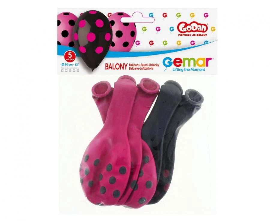 imagine-Set de 5 baloane de 30 cm negre si fuchsia