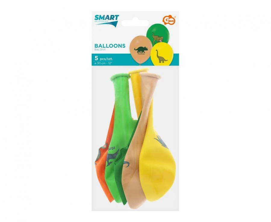 Set de 5 baloane de 30 cm cu dinozauri mixati