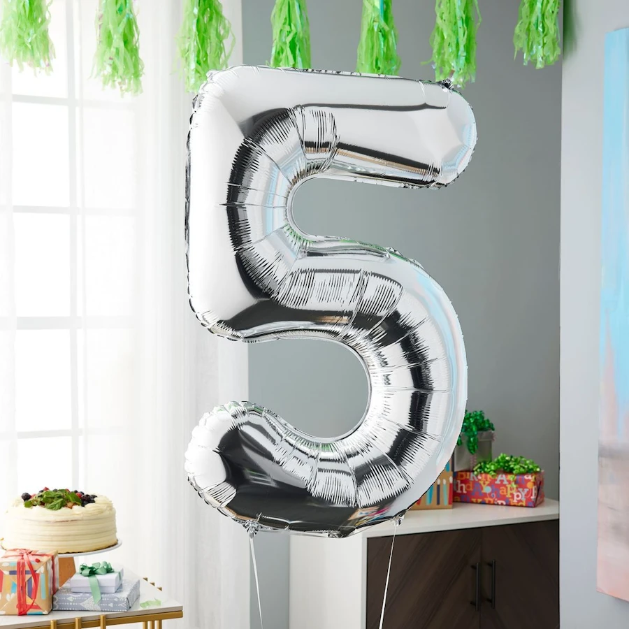 imagine-Balon argintiu folie cifra 5 - 100cm